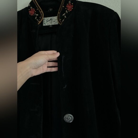 Scully Womens Black Floral Suede Leather Button Western Rodeo Jacket Size 8 - Picture 3 of 12